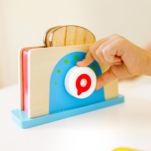 Set (9 Melissa & Doug Bread and Butter Toaster pcs) - Wooden Play Food and Kitchen Accessories
