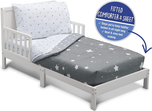 4-Piece Set 2-in-1 Delta Reversible Toddler Bedding - Fitted Sheet, Top Sheet, Pillowcase, Comforter - For Boys, Dusty