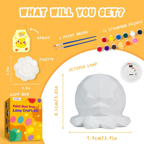 8-12, 3 4 5 6 7 8 9 10 11 12+ Paint Your Own Octopus Lamp Kit, Arts and Crafts for Kids Ages DIY Octopus Night Light