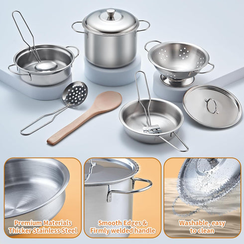 52pc Playset Set Kidsciety Pretend Play Accessories - Kids Kitchen with Play Food, Stainless Steel Cookware, Toys Pots