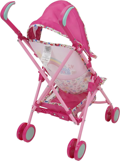 Baby Alive Doll Stroller, Pink & Rainbow, Fits Dolls Up to 24", with Canopy & Storage Basket for Kids