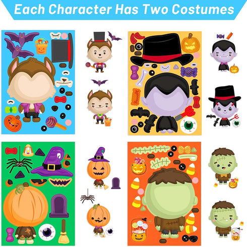48 Pcs Make Your Own Halloween Sticker Sheets for Kids, Home Classroom Party Favor Games, Art Craft School Rewards