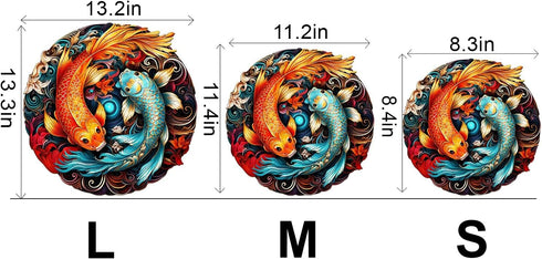 Wooden Puzzles for Adults, Yin Yang Fish (S-100pcs) Unique Shaped Animal Wood Puzzles, Birthday Gifts