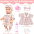 12 6-Piece Packaged Baby Doll Classic Checkered Dress & Accessories Gift Box Soft Realistic Lifelike Baby Dolls