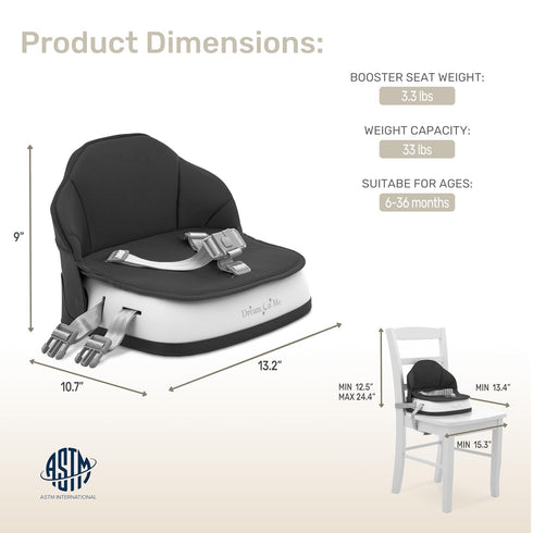 Cozy 636 3-Point 2 Dream On Me Pod Baby Booster Seat for Months, Portable Travel Booster Chair with Safety Harness