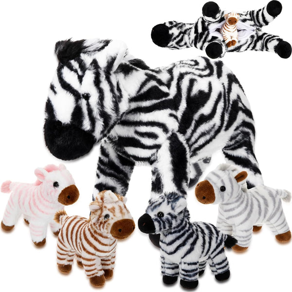 Hollowfly 5 Pcs Zebra Plush Toy Gift Set 12.6" Mommy Zebra with 4