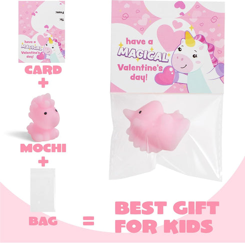 28 Packs 14 JOYIN Valentines Day Gift Cards with Mochi Squishy Toys, Design Kawaii Animal Mochi Squishy Toys, Stress