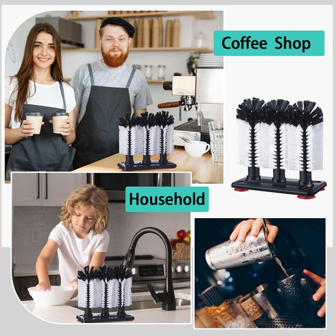 Havawish 1 Pack 3 Glass(7.3 3.7 7.5) Water Bottle Cleaning Brush with Suction Base, Head Bristle Bar Glass Washer