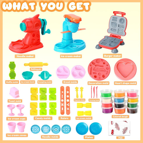 3 1 Set, 3+ (12 Crelloci in Color Dough Kitchen Creations Ice Cream Spaghetti Burger Maker Machine, Art Crafts Food