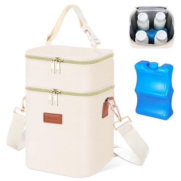 PIIOSER Baby Bottle Tote Bag with Ice Pack, Fits 4 Baby Bottles