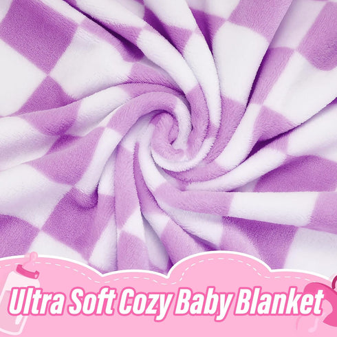 30"*40" GreatBba Plush Checkered Baby Blanket for Boys Girls Nursery, Warm Short Fleece Blanket Neutral for Infant
