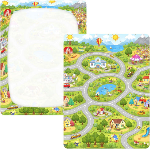 CZXW 52" 28" Cartoon Town Map Crib Sheets Fitted x Natural Cotton Soft & Breathable for Baby Crib Mattress