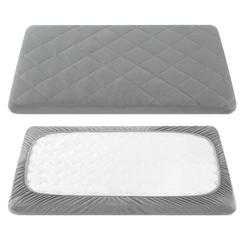 TILLYOU Pack and Play Sheet - Soft Quilted Crib Cover Pad, Thick Mattress Protector for Toddlers (39"x27", Grey)
