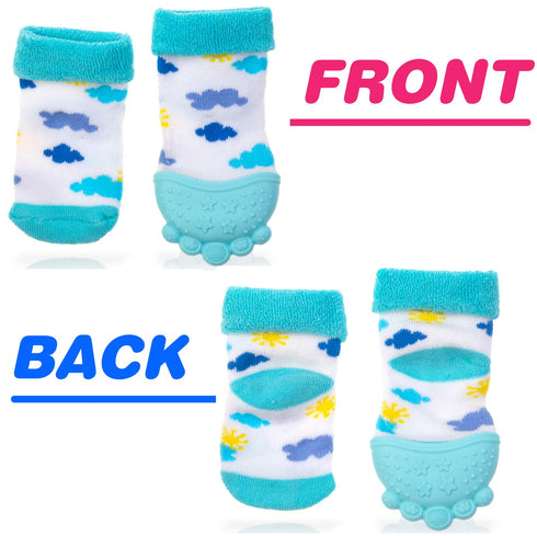 Nuby Soothing Teether Sock - Sky Blue Clouds, 5"