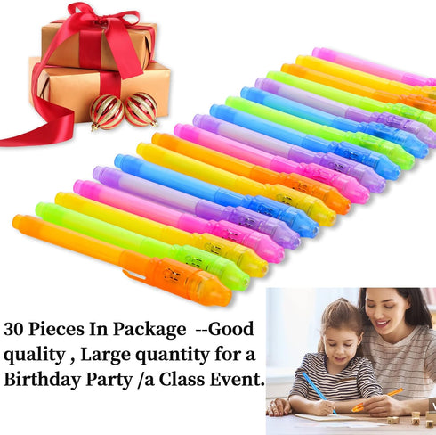 30 Pieces Invisible Ink Pen with UV Light, Spy Pen Magic Marker for Kids, Secret Message Party Favors