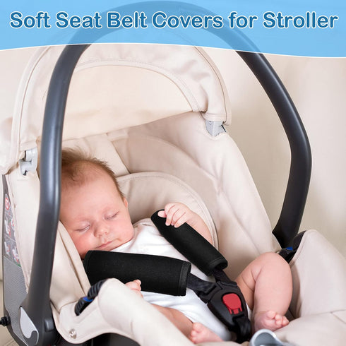 4 Pieces Baby Car Seat Belt Covers - Soft Shoulder Pads for Kid Infant Stroller Strap Safety Belt (Black)