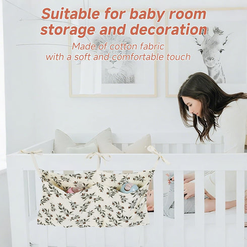 FALESOUL 2-Pockets Cotton Baby Bedside Hanging Storage Bag, Baby Crib Side Organizer Crib Hanging Organizer, Diaper