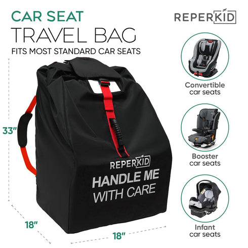 33" 18" 18" reperkid Car Seat Travel Bag for Airplane, Black and Green, H x W x D, Fits Most Convertible, Booster