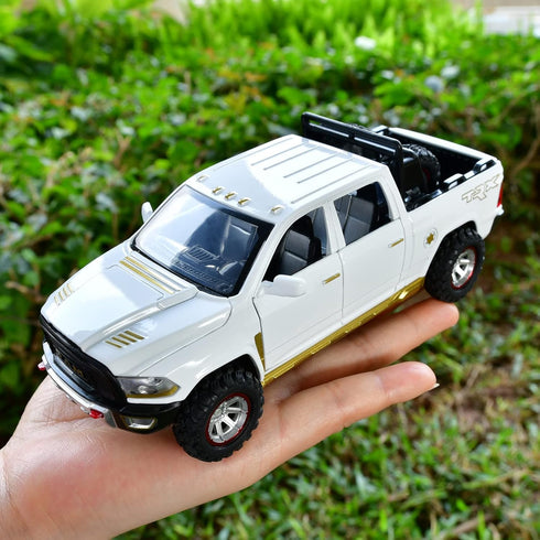 RAM 1500 Pickup Truck Toys, Diecast Metal Model for Boys Age 4-7, Open Door Pull Back Cars with Lights