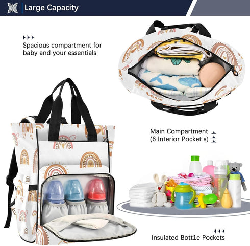 BOESI Backpack, Mommy Backpack, Backpack, Boho Rainbow Diaper Bag Bag, Multifunctional Diaper Travel Large Capacity
