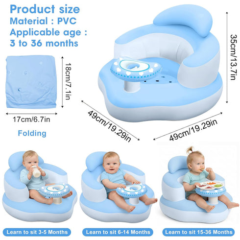 TIDNNS 3-36 Inflatable Baby Seat for Babies Months, Built-in Air Pump, Sit Me Up Chair with Tray and Back Support
