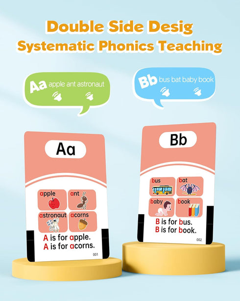 Phonics Talking Flash Cards for Toddlers 2-8, 252 Words, CVC Blends, Long Vowel Sounds, Montessori Language Learning