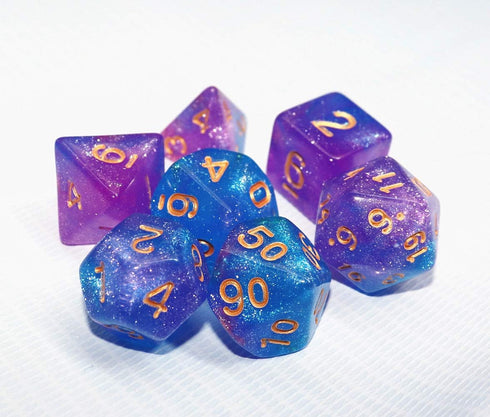 DND Blue Purple Glitter Dice Set for Dungeon and Dragons, D&D RPG Table Games, Polyhedral Dice