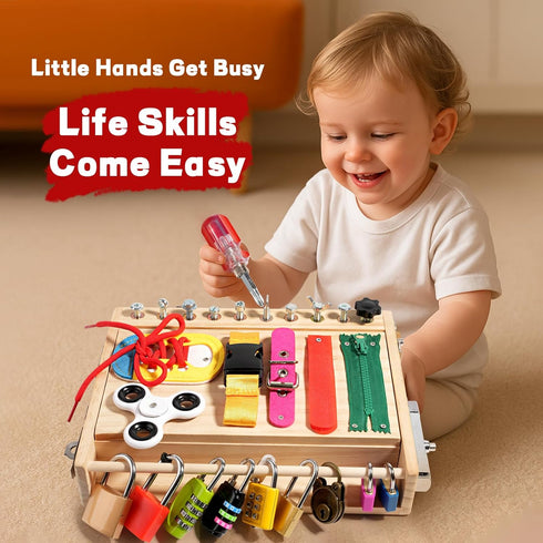 2-5 Set, INIFEIDALA Montessori Wooden Busy Board - Fine Motor Skills Toys for Year Old Boys Girls, Preschool STEM Life