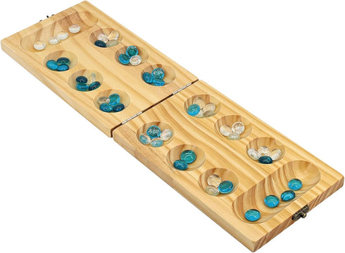 Wooden Mancala Board Game Set - Portable and Educational Two-Player Strategy Game for Family Fun