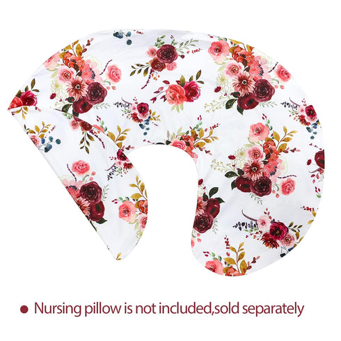 SWESEN Floral Nursing Pillow Cover for Baby Girl, Soft Organic Breastfeeding Pillow Slipcover, Burgundy Watercolor