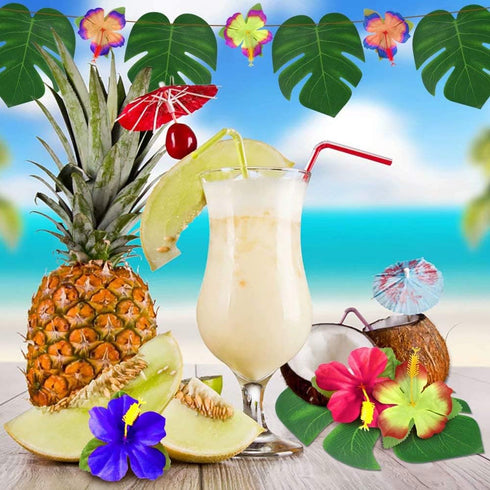 60Pcs Tropical Party Decorations, Artificial Palm Leaves & Hibiscus Flowers for Hawaiian Luau, Jungle Beach Theme