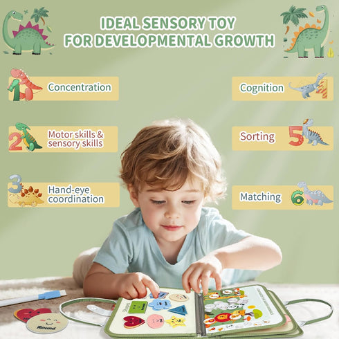 Aurasys Toddler Busy Board - Montessori Busy Book Travel Toys Sensory Board Educational Activity Book for Learning Fine