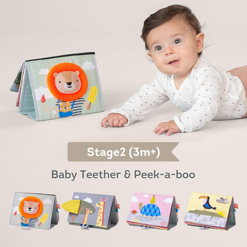 Tummy-time 3D Taf Toys Savannah Infant Soft Crinkle Activity Book with Huge Baby Safe Mirror, Activities, Textures