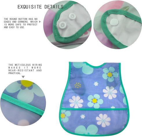 Waterproof Baby Bib Infant with Snaps - Fits Baby & Toddler 6-24 Months, 4pcs (Floral Bunny Fish)
