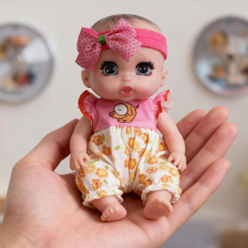 6" 16 cm 3+(Pink) Cute Small Baby Doll Newborn Baby All Vinyl Reborn Baby Dolls for Girls Swivel Mini Dolls Crying Baby