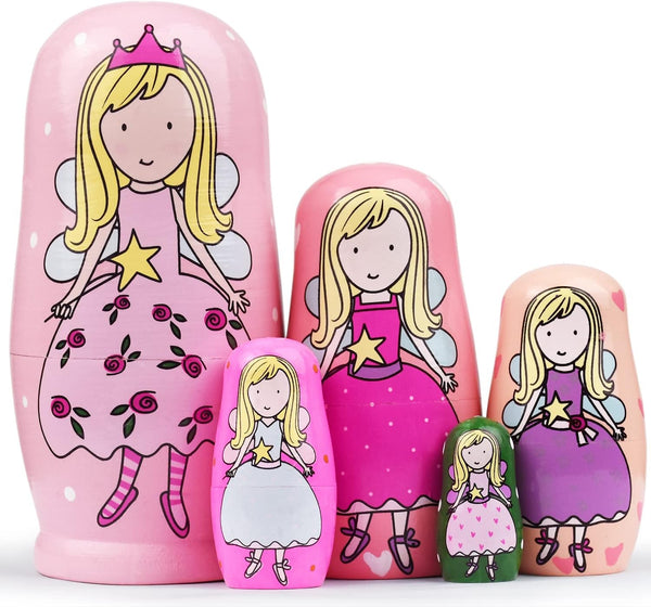 GRPSKCOS Nesting Dolls, Cute Angel Girls Stacking Russian Matryoshka Dolls Set of 5 for Kids