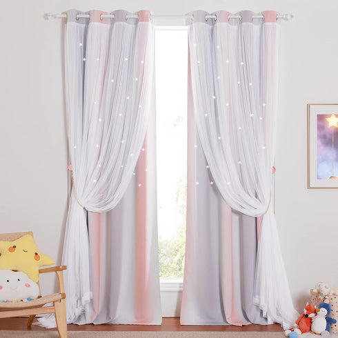 W52 L63/Per Set 2) NICETOWN Baby Room Decor, Short Window Curtains for Girls Bedroom, Mix & Match Elegance White Sheer