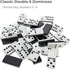 6 WE Games Two-Toned Black & White Double Dominoes with Spinners - Ideal Size, Vintage Style Case, Family and Adult