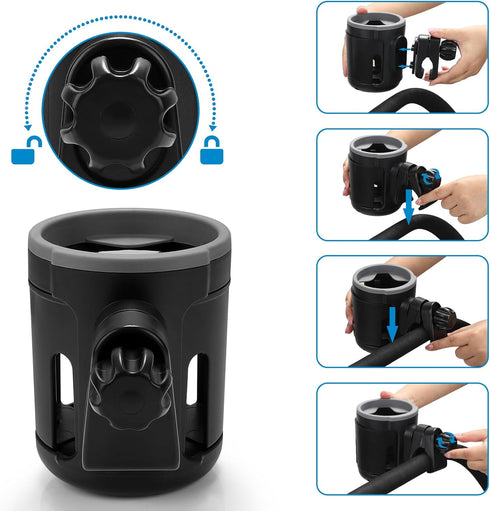 Accmor Universal Cup Holder - Stroller and Bike Cup Holder, 360° Rotatable Large Caliber Design for Stroller