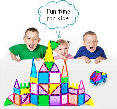 Everplay 66 pc Magnetic Tiles with Multicolored Car Set, Building Blocks Toys, STEM Educational Learning Magnet Toy for