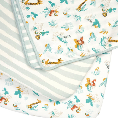 Pack 2 Tutti Bambini Bedside Crib Starter - Organic Cotton Fitted Sheets & Reversible Coverlet - Baby Essentials