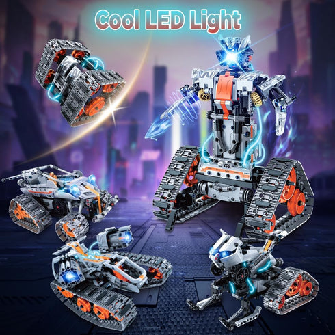 HOGOKIDS 5 in 1 STEM Building Set with LED Light - APP & Remote Controlled Cars Building Toys Kit, RC Robot Tank Sleigh