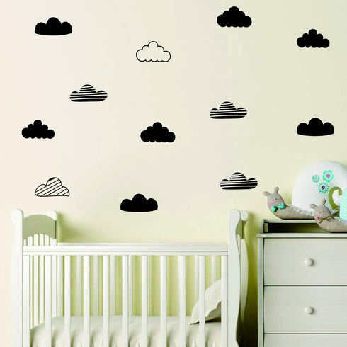 24 Pcs/Set Clouds Decal Vinyl Wall Sticker - Kids Room Nursery Decoration, Black Mural Art Decor for Bedroom