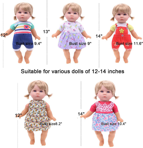 6 Sets 12-13" Inch Alive Doll Clothes & Accessories - Baby Doll Dresses, for in Girl Dolls