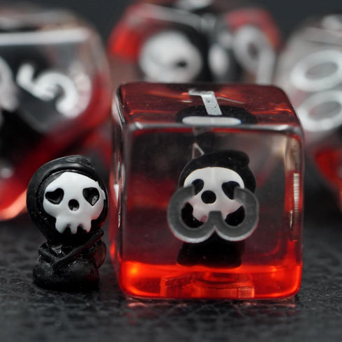 Black Skull Resin Dice Set: Skull Inclusion Polyhedral Dice for D&D Role Playing Games