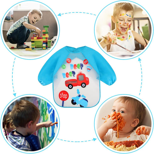 Accmor 4 Pack 6-36 Long Sleeve Baby Bibs, Waterproof Sleeved Bib, Toddler Baby Girls Boys Smock Bibs for Months