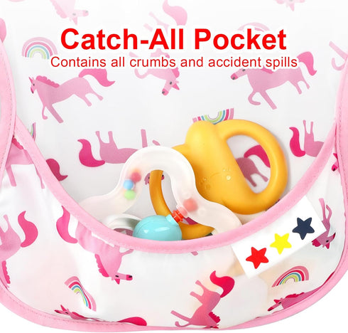 Accmor 4-Pack Mess-Proof Waterproof Baby Bibs - for Easy Eating