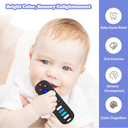 2 Pack Baby Teething Toys, Food Grade Silicone Teethers for 18+ Months, Remote Shape and Grip Teether Toys