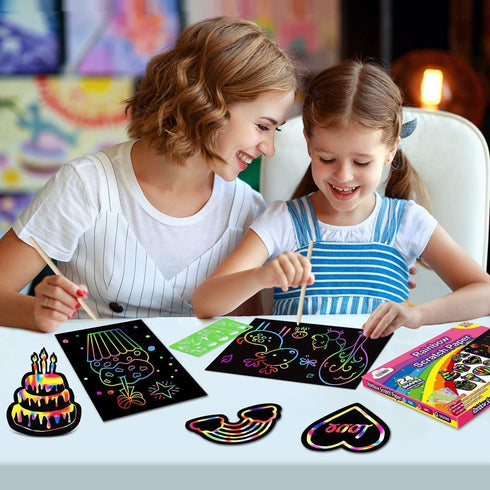 ZMLM Scratch Paper Art-Craft for Girls, Rainbow Scratch Magic Drawing Set, Activity Kit for Kids Ages 3-12, Holiday Gift