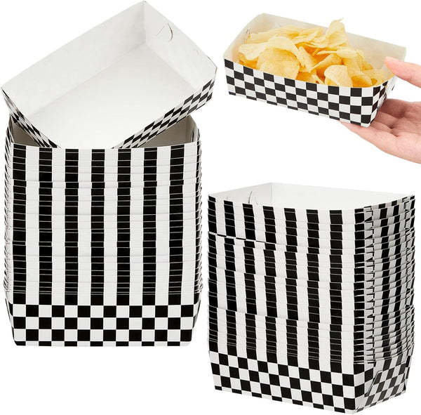 100 Pieces Race Car Checkered Trays, Racing Themed Fast One&two Birthday Decorations